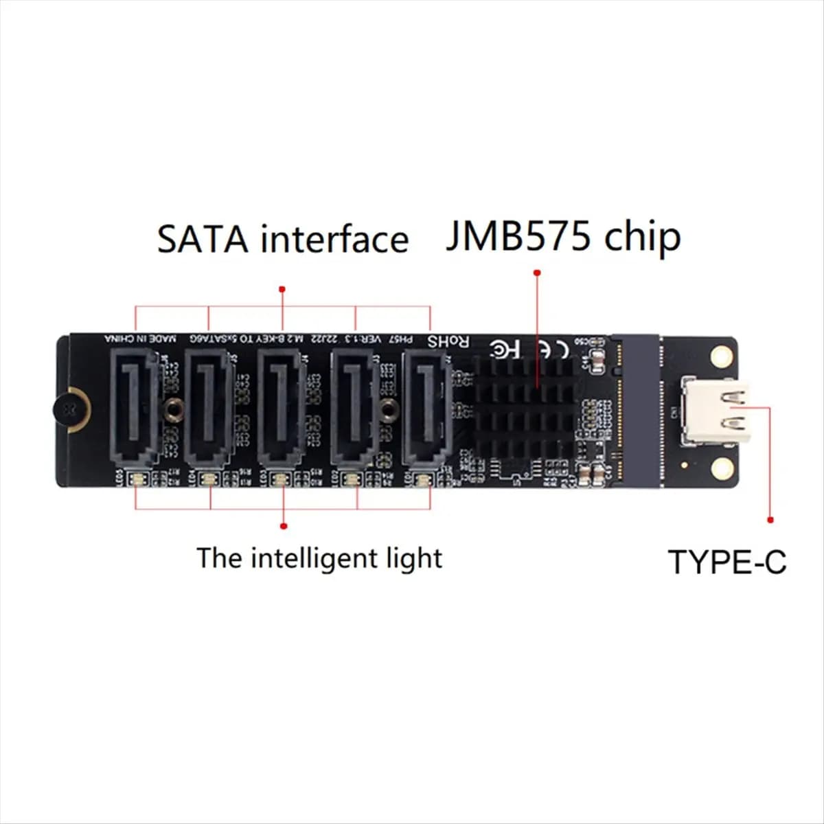 Carte de conversion adaptateur Perfect-TYPE-C vers SATA3.0 5 Ports 6Gbps USB10G JM575 + JMS580 pour 