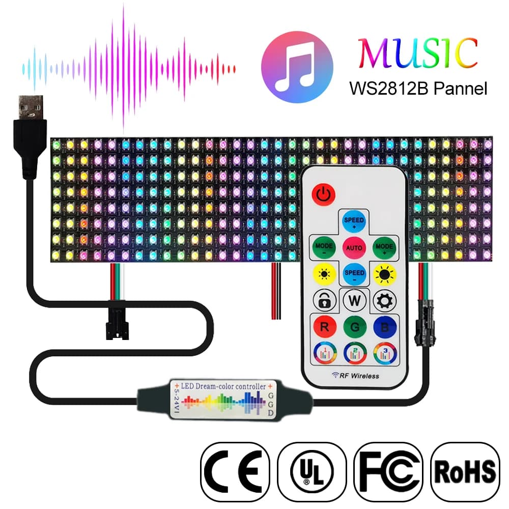 Panneau Lumineux Numérique Flexible et Adressable, Contrôleur de Musique à 17 Touches, WS2812B, DC5V