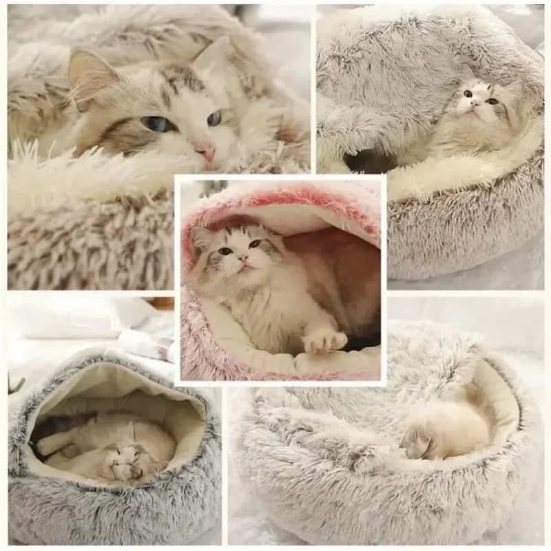 Coussin rond semi-fermé pour animaux de compagnie, sacs de couchage, long, doux, en peluche, 2 en 1,