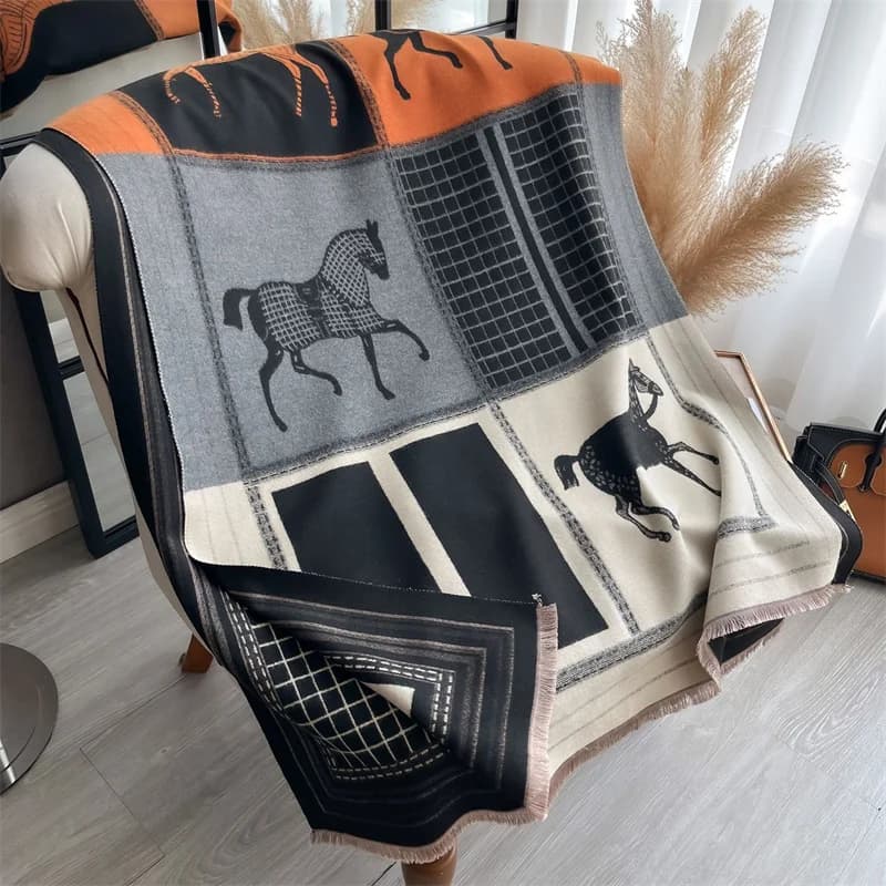 Nouveau chaud hiver écharpe femmes doux cachemire chaud Pashmina Plaid cheval imprimé foulards envel