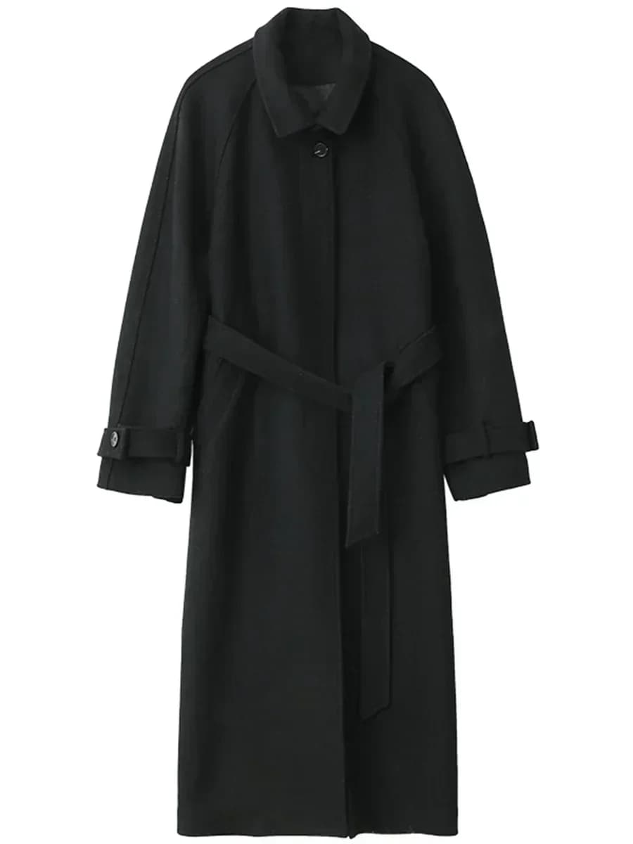 CHIC VEN-Long manteau trench pour femme, manteau en laine à lacets, pardessus à manches Leurs lan, c