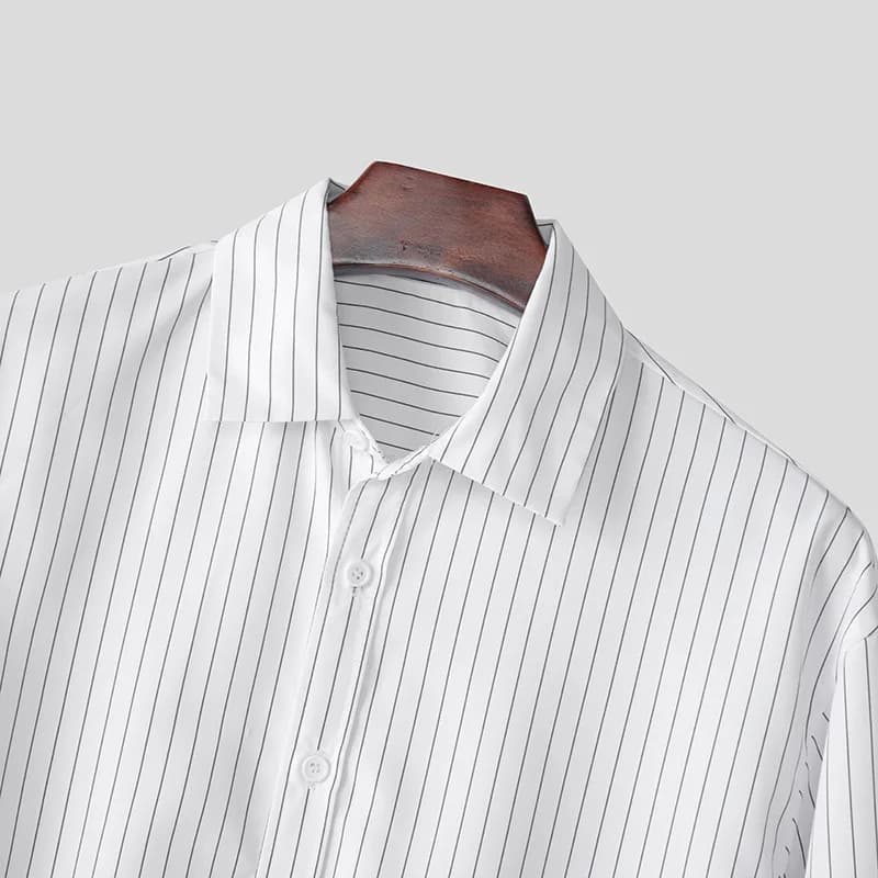 Nouveau britannique rétro hommes chemises rayées à la mode revers ample à manches longues Cardigan h
