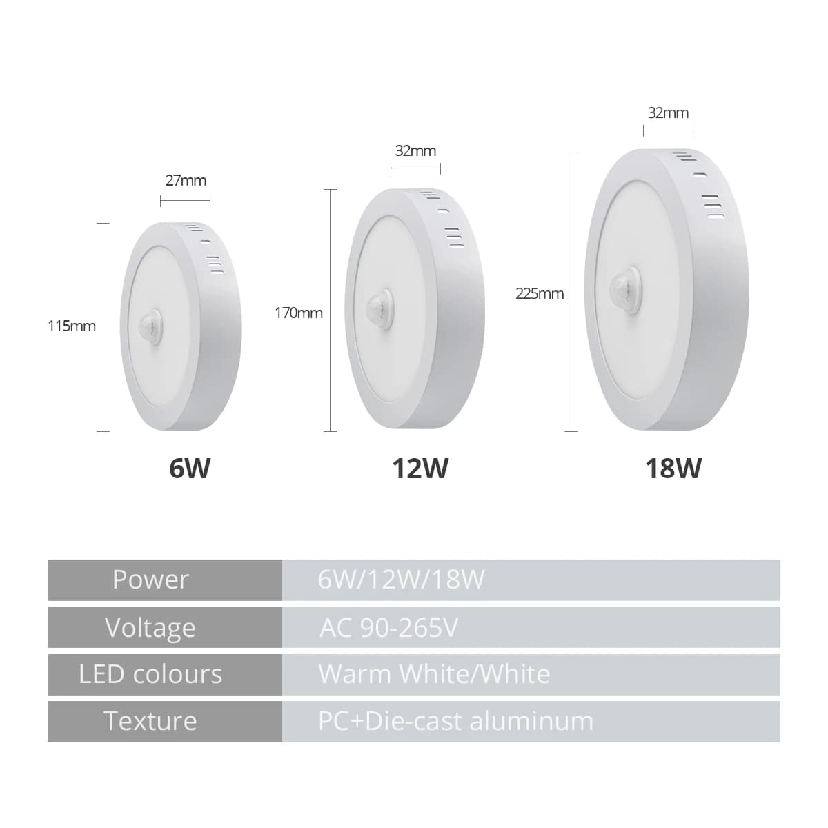 Plafonnier avec capteur de mouvement PIR 110V 220V 6W -18W Led lumières pour chambre lampara techo l