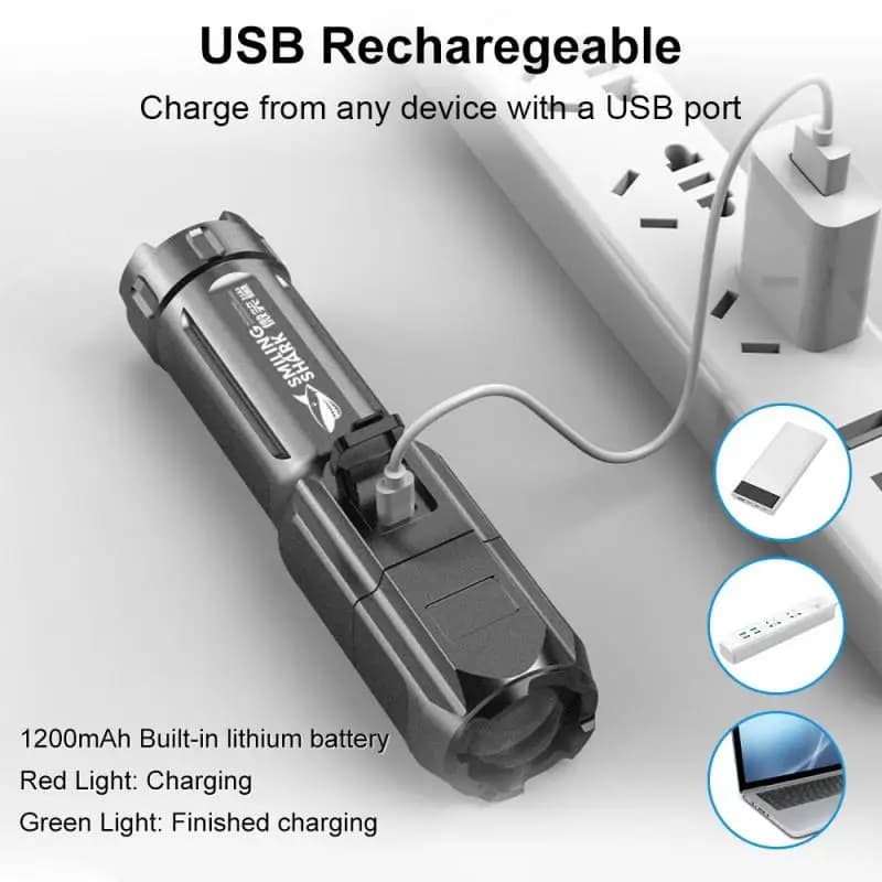 Puissante lampe de poche LED Rechargeable USB 18650 étanche Zoom pêche chasse 100000   Lampe de poch
