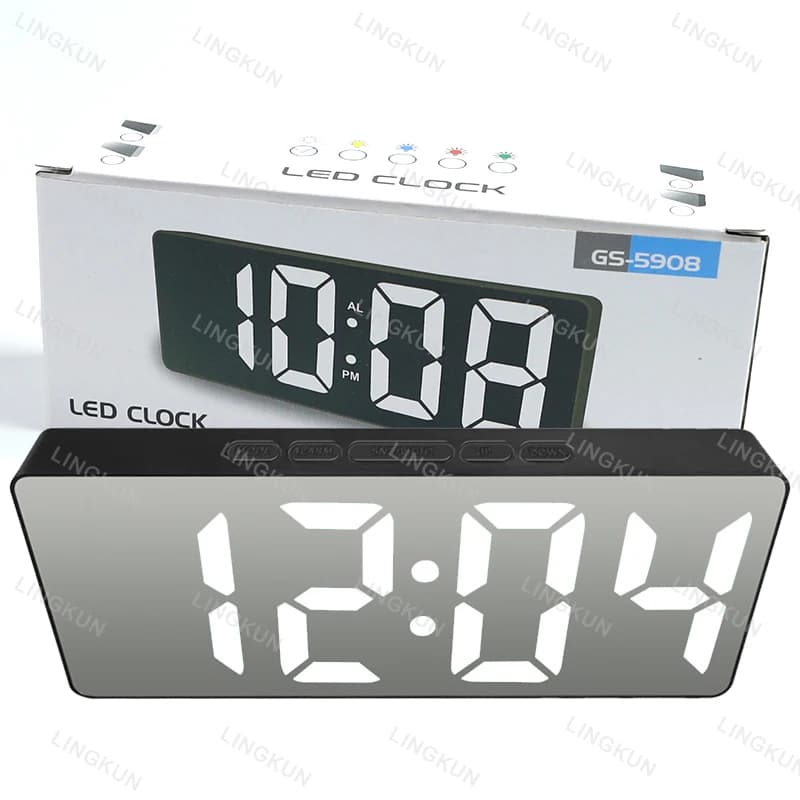 Réveil électronique conception silencieuse LED numérique grand écran miroir horloge électronique rév
