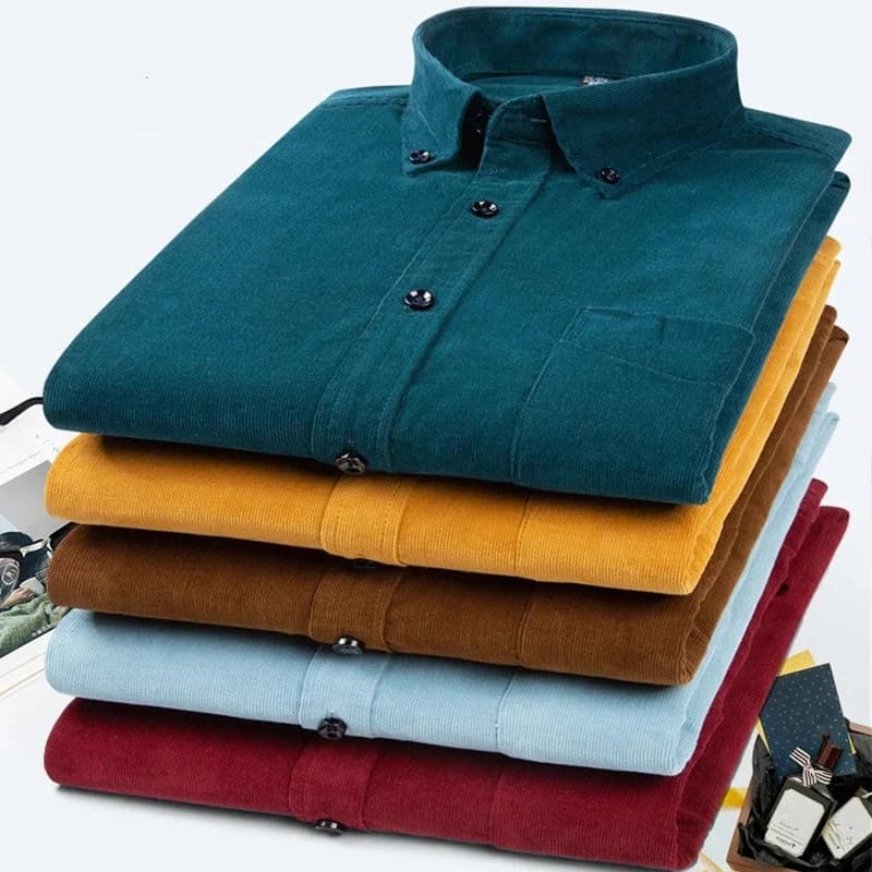 Chemise en velours côtelé à manches longues pour hommes, 100% coton, coupe régulière décontractée, p