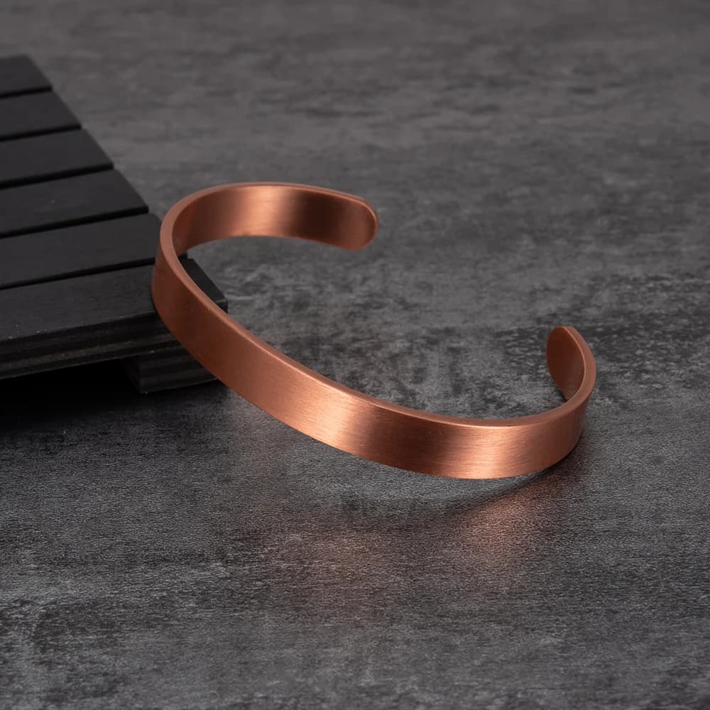 Vinterly Bracelets en cuivre pur pour femmes hommes unisexe 9.5mm de large réglable manchette ouvert