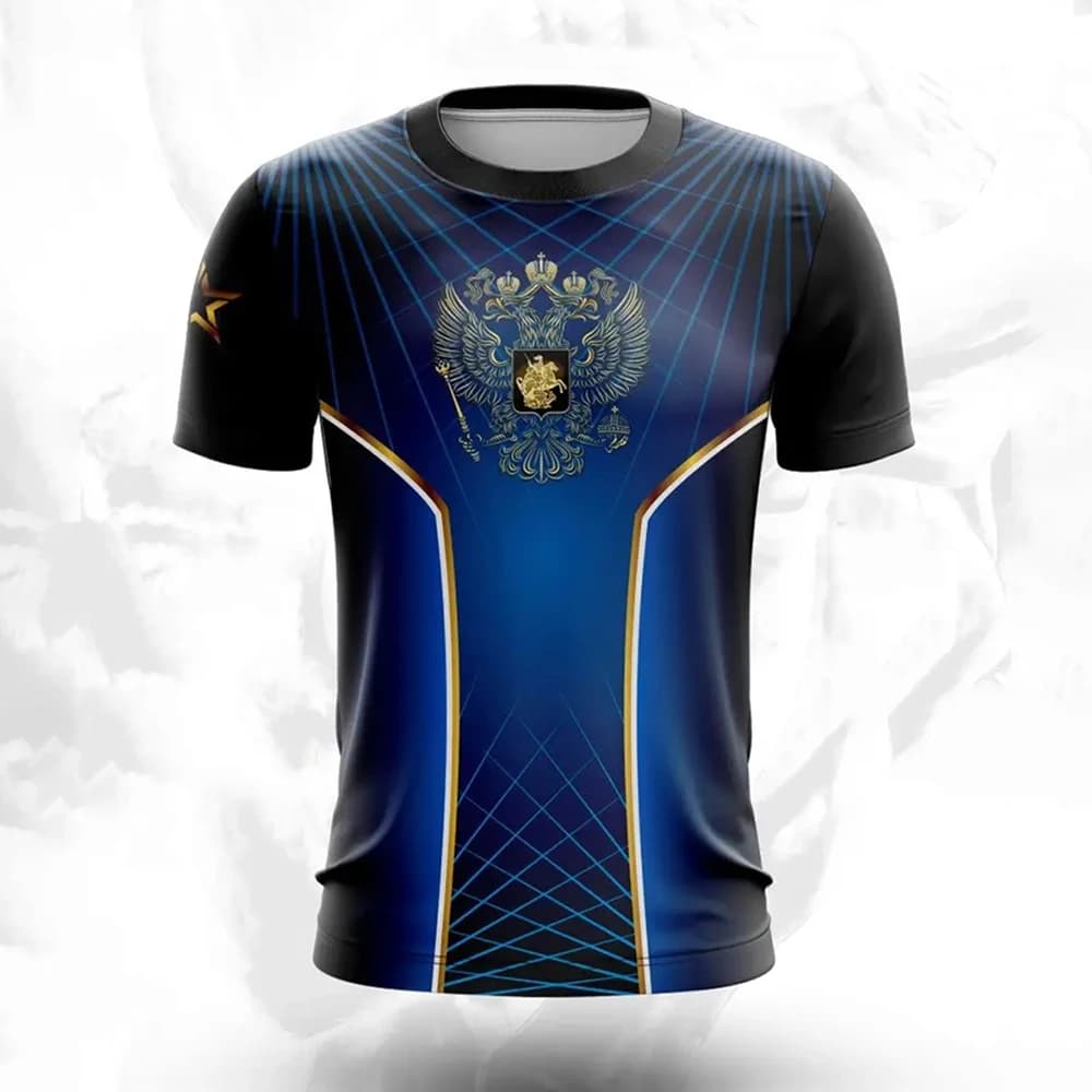 T-shirt manches courtes col rond pour homme, surdimensionné, à la mode, avec drapeau National russe 