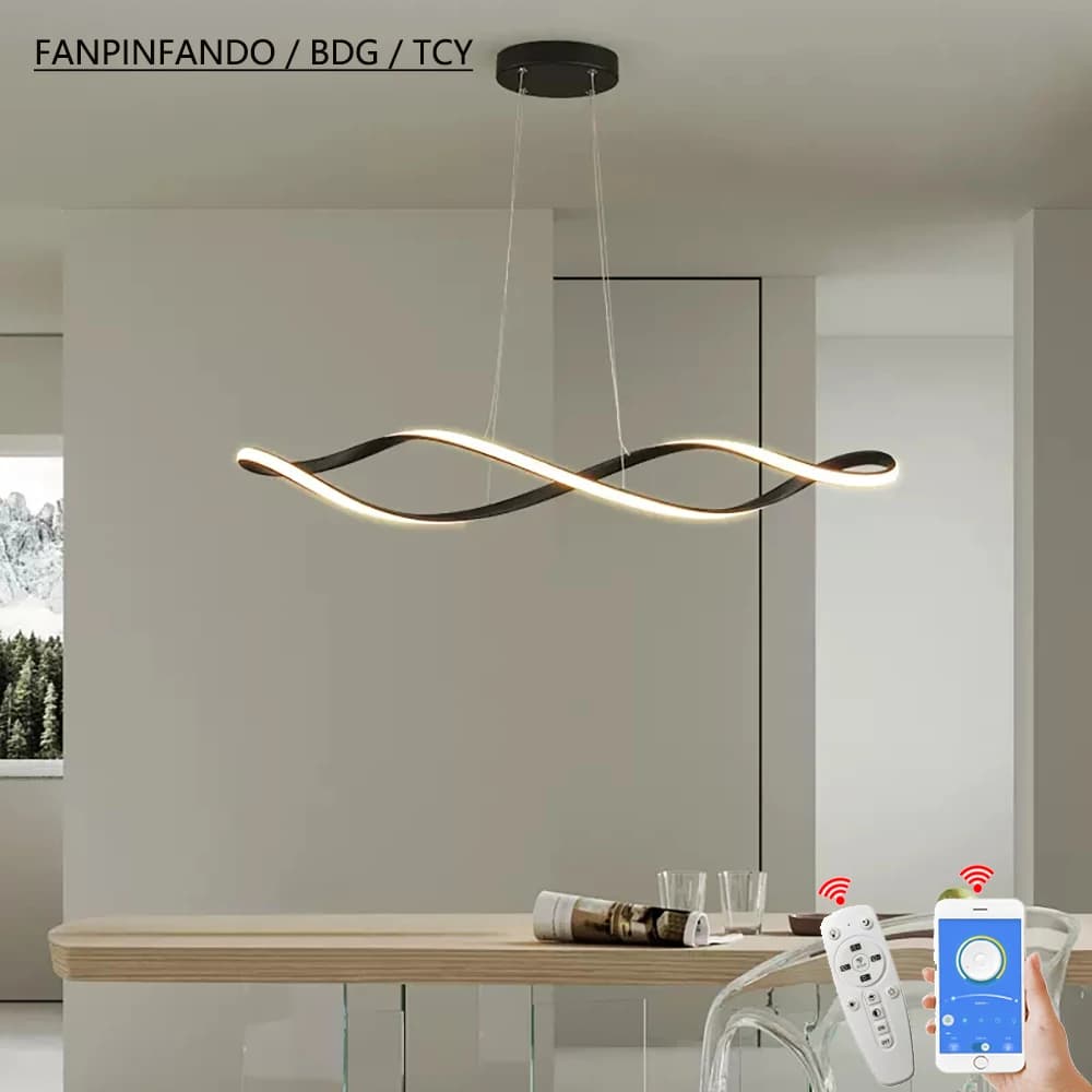 Lustre LED Moderne avec Télécommande - Hauteur Réglable 92cm & Variateur d'Intensité - Éclairage de 