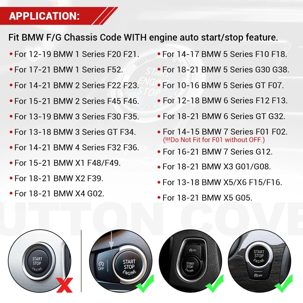 Bouton de commutation de moteur d'arrêt de démarrage en cristal, pour BMW 1 2 3 4 5 6 7 X1 X5 X6 F22