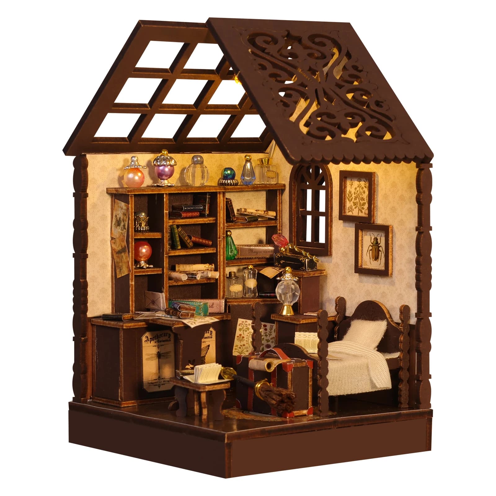 Kits de modèles miniatures en bois DIY : Mini Casa, Laboratoire de potions, Chalet livre enchanté, M