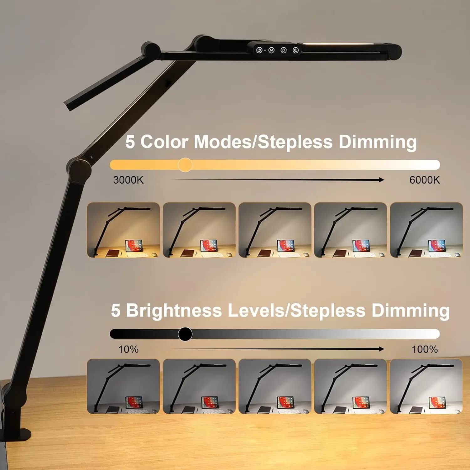 Grande lampe de bureau LED Transformable de 28,2 pouces avec pince, lumière ultra brillante d'archit
