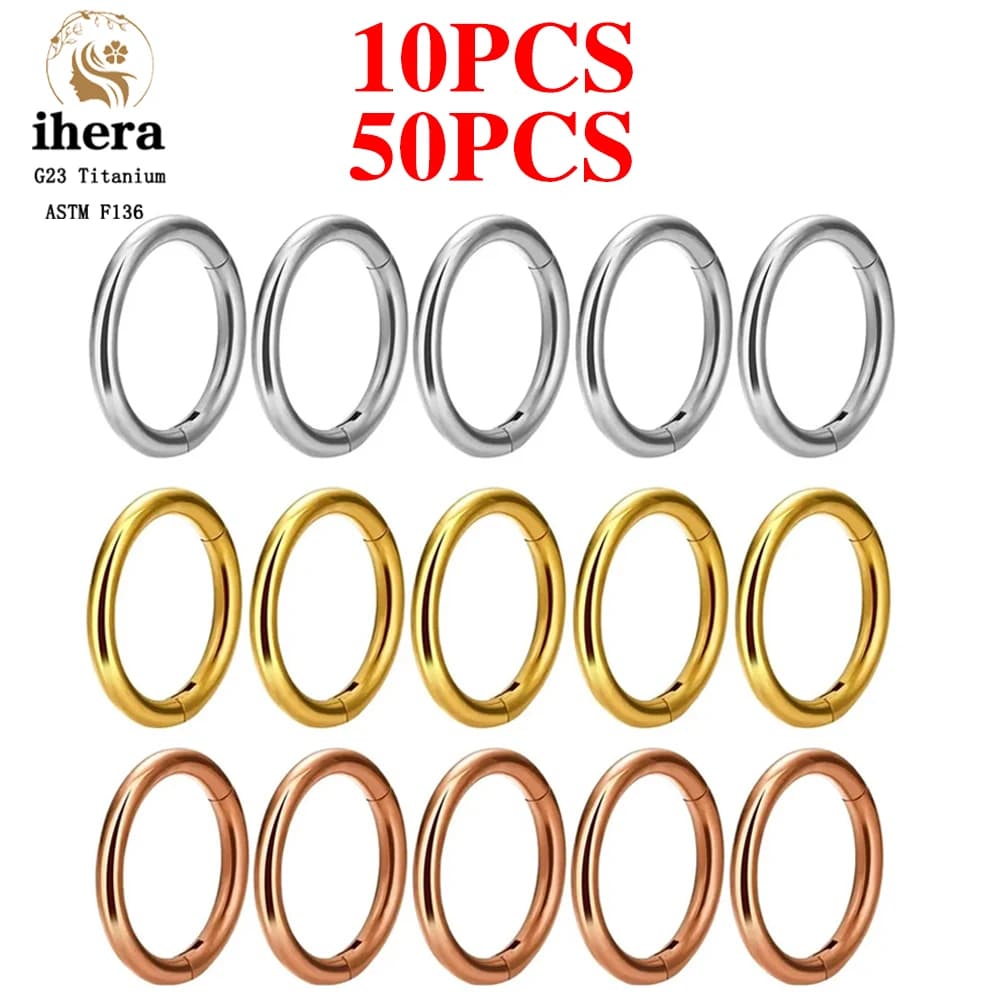 Lot de 10/50 anneaux de nez en titane G23 pour femme, bijoux de piercing, boucles d'oreilles rondes,