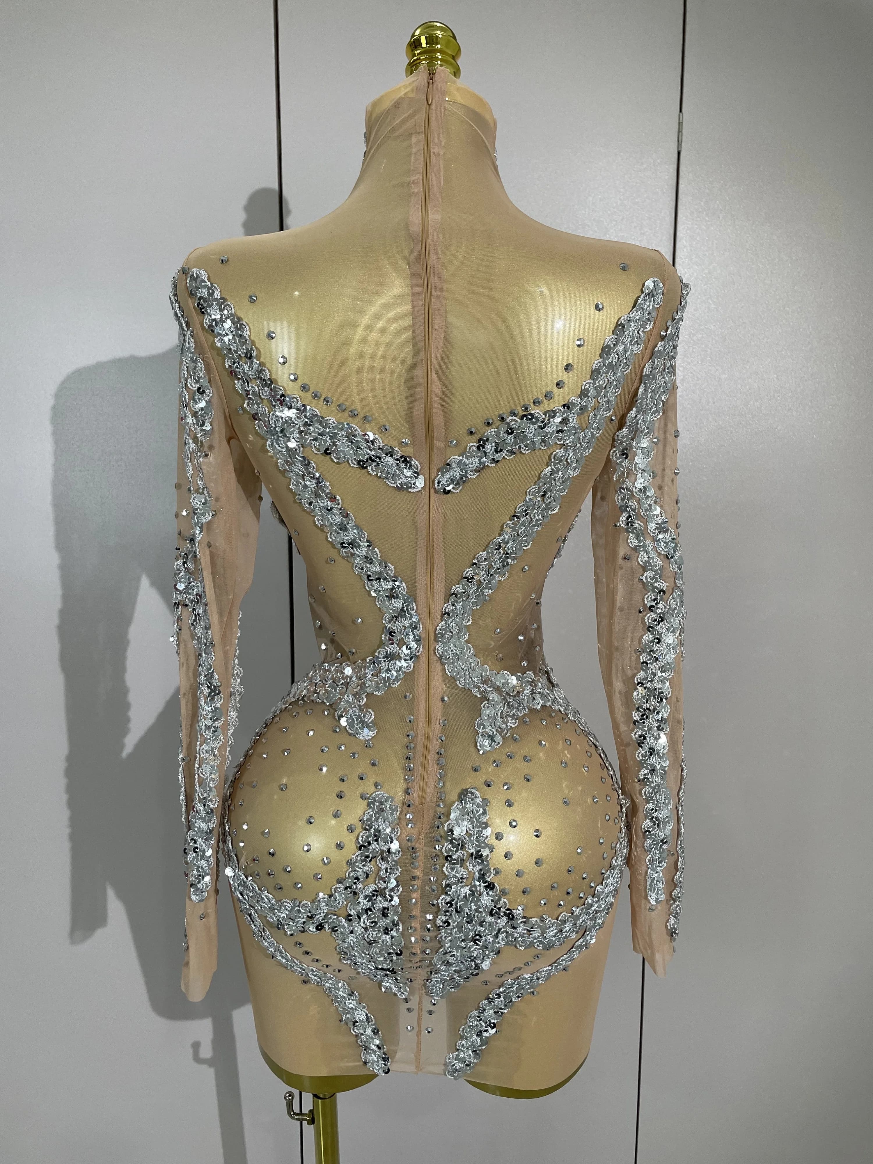 STOCK strass scintillants Sexy maille transparente Mini robe réveillon fête d'anniversaire danse dis