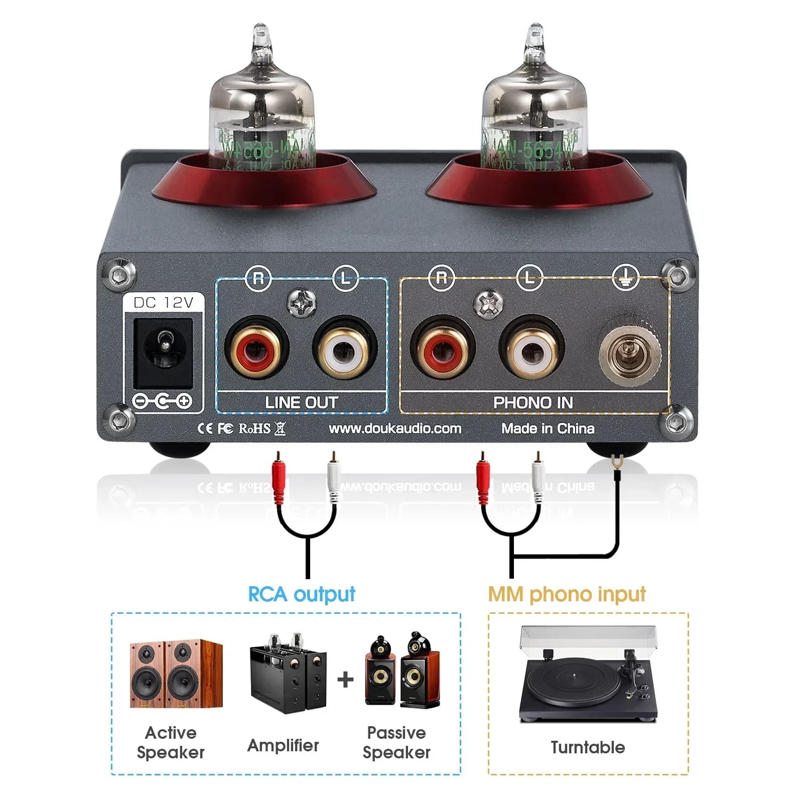 Douk Audio-Mini Préampli à Tube à Valve, Phono de Scène, Sauna, Audio Stéréo HiFi pour Téléphone, Co