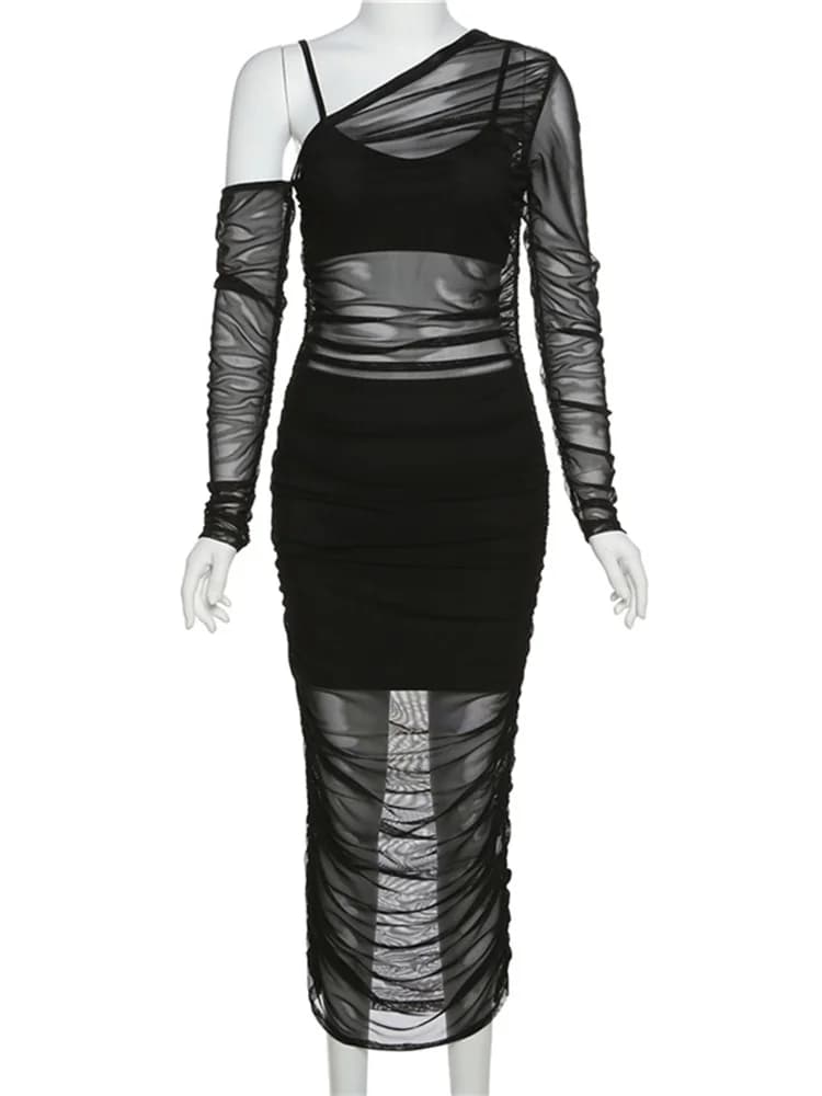 Articat-Robe transparente en maille pour femme, ensemble 3 pièces, sexy, élégante, mode féminine, vê