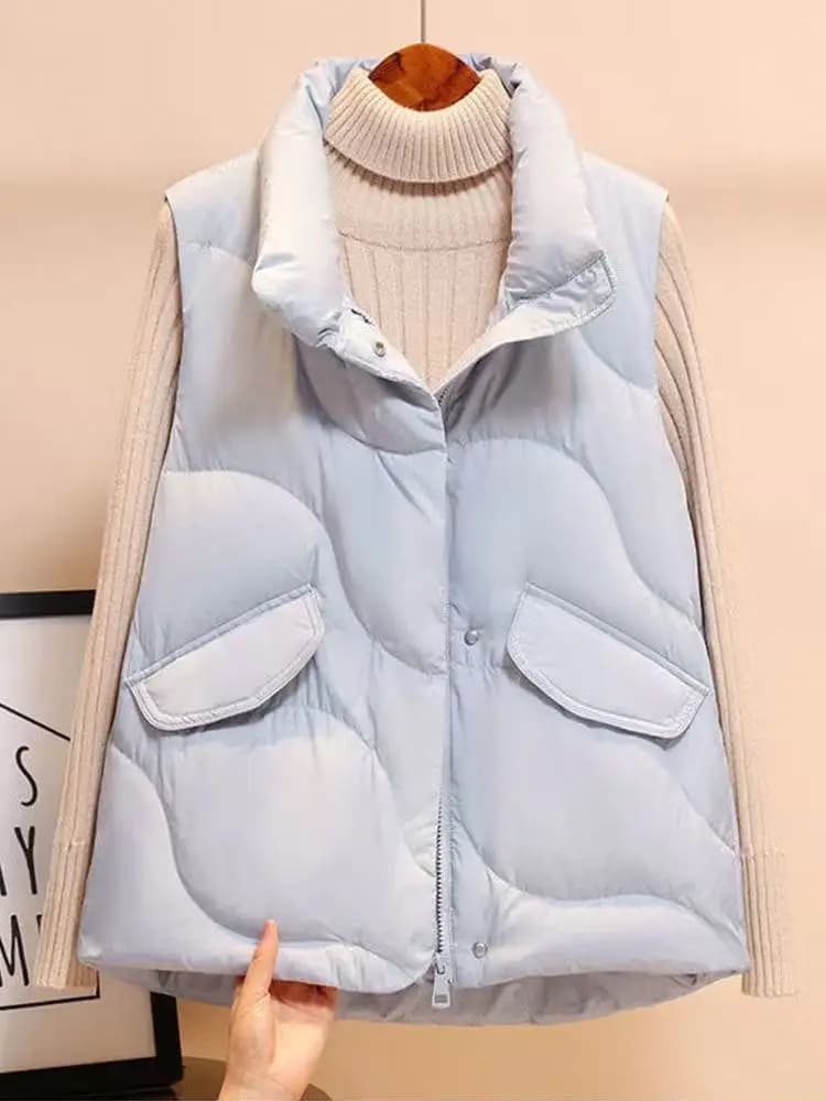 Gilet à col roulé en coton rembourré pour femme, gilet chaud, épissage irrégulier, grande taille, hi