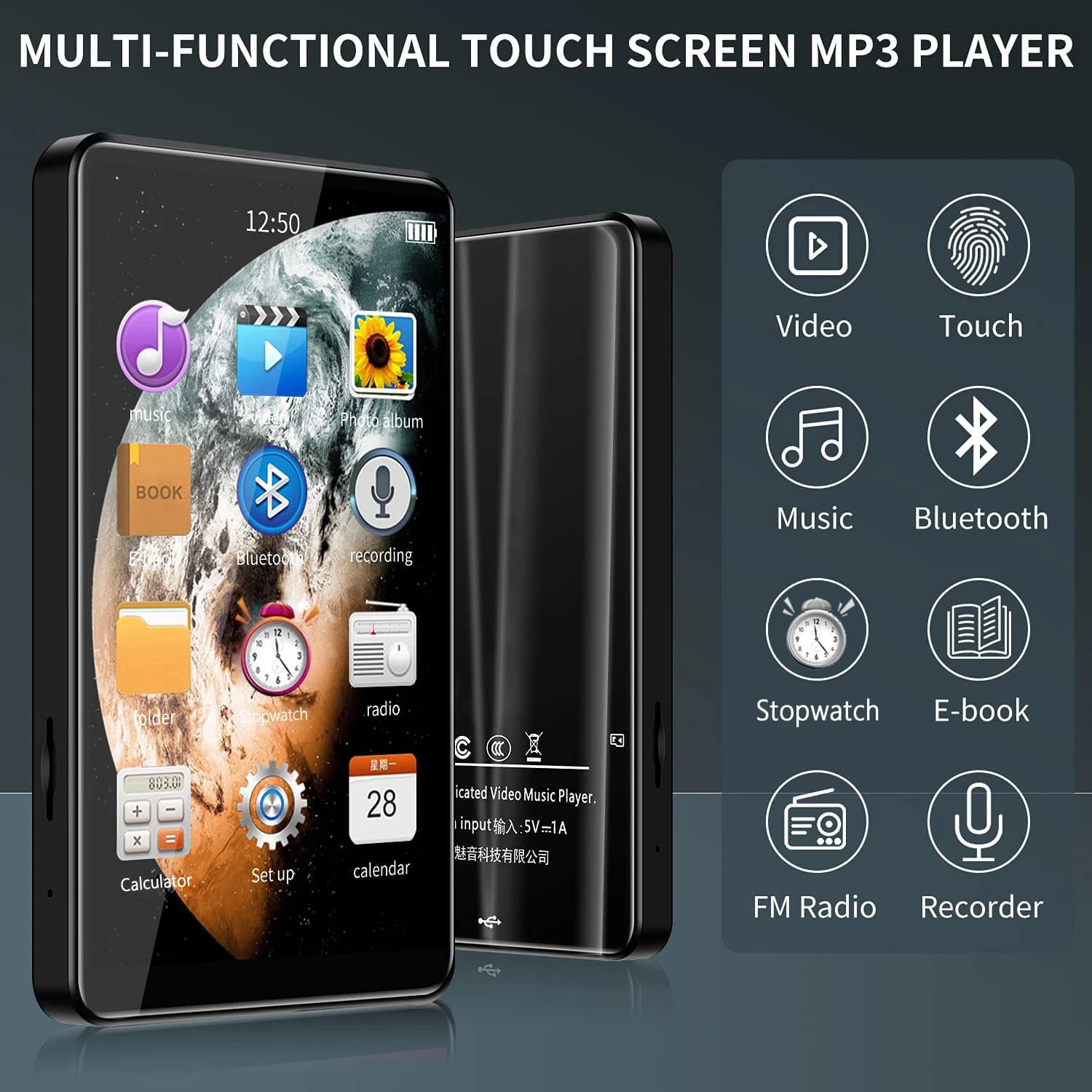 Yophoon X20-New biom4 pouces plein écran tactile lecteur MP3 MP4 16 Go avec haut-parleur 1080P vidéo