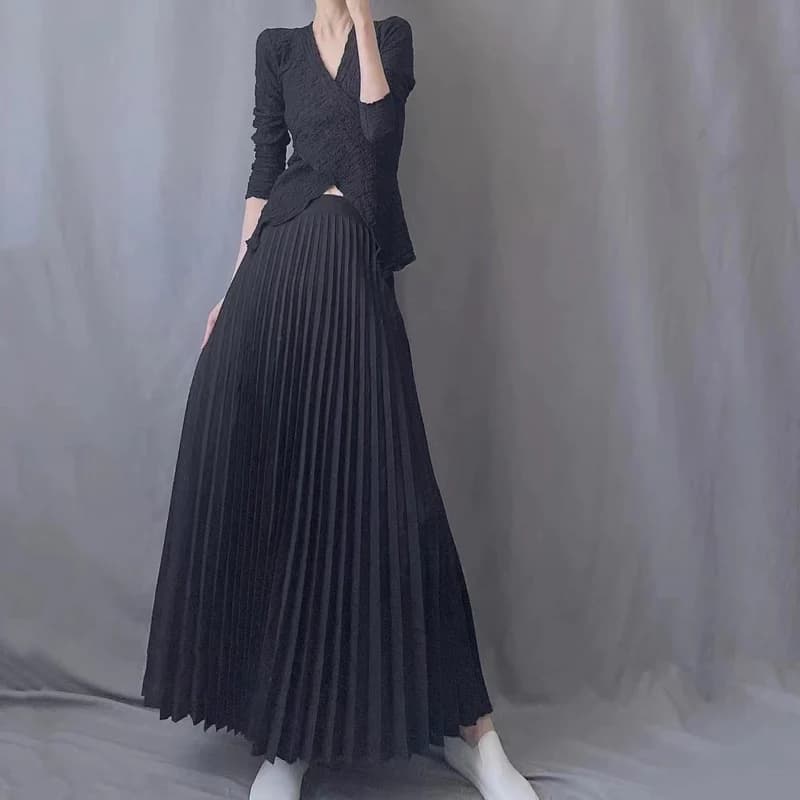 Jupe longue plissée unie taille haute pour femme, nouvelle collection automne 2026, mode décontracté