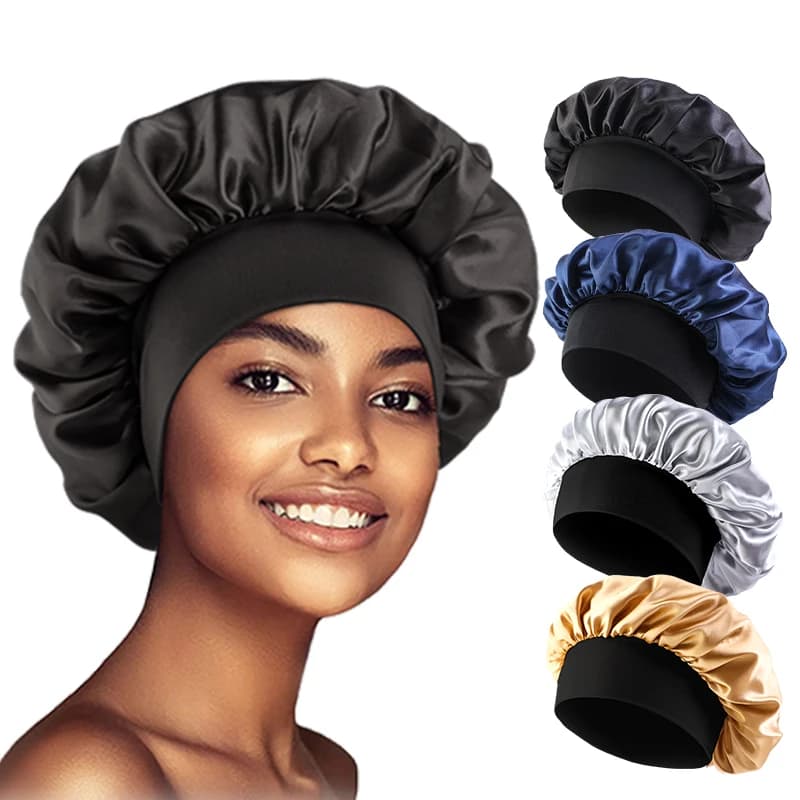 Bonnets solides en Satin pour femmes, chapeau de bain à large bord pour dormir la nuit, unisexe, ban