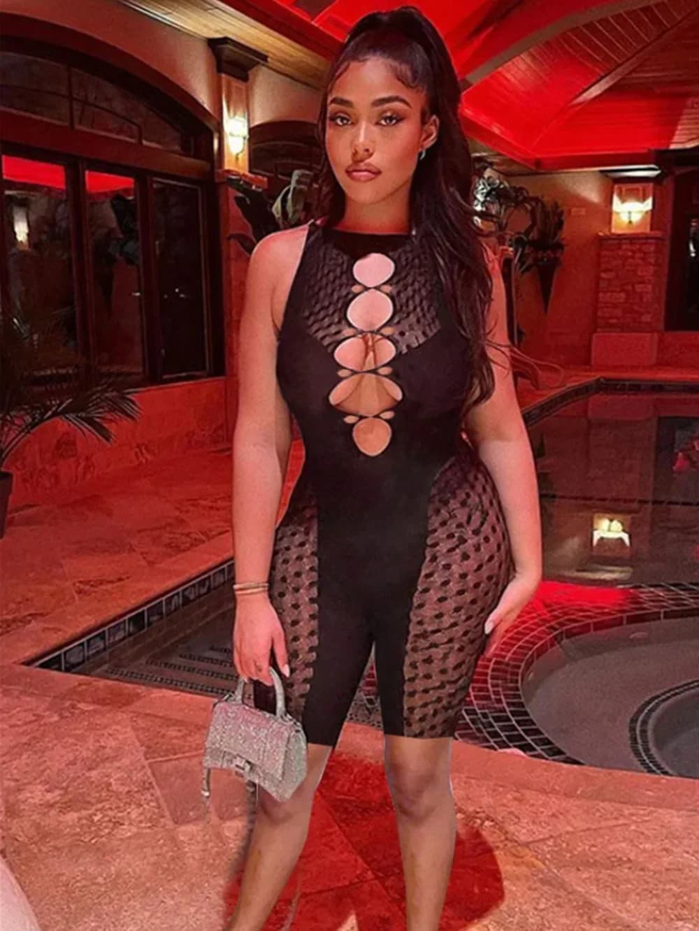 Barboteuse Sexy Ajourée à Bretelles Spaghetti pour Femme, Combinaison de dehors Streetwear