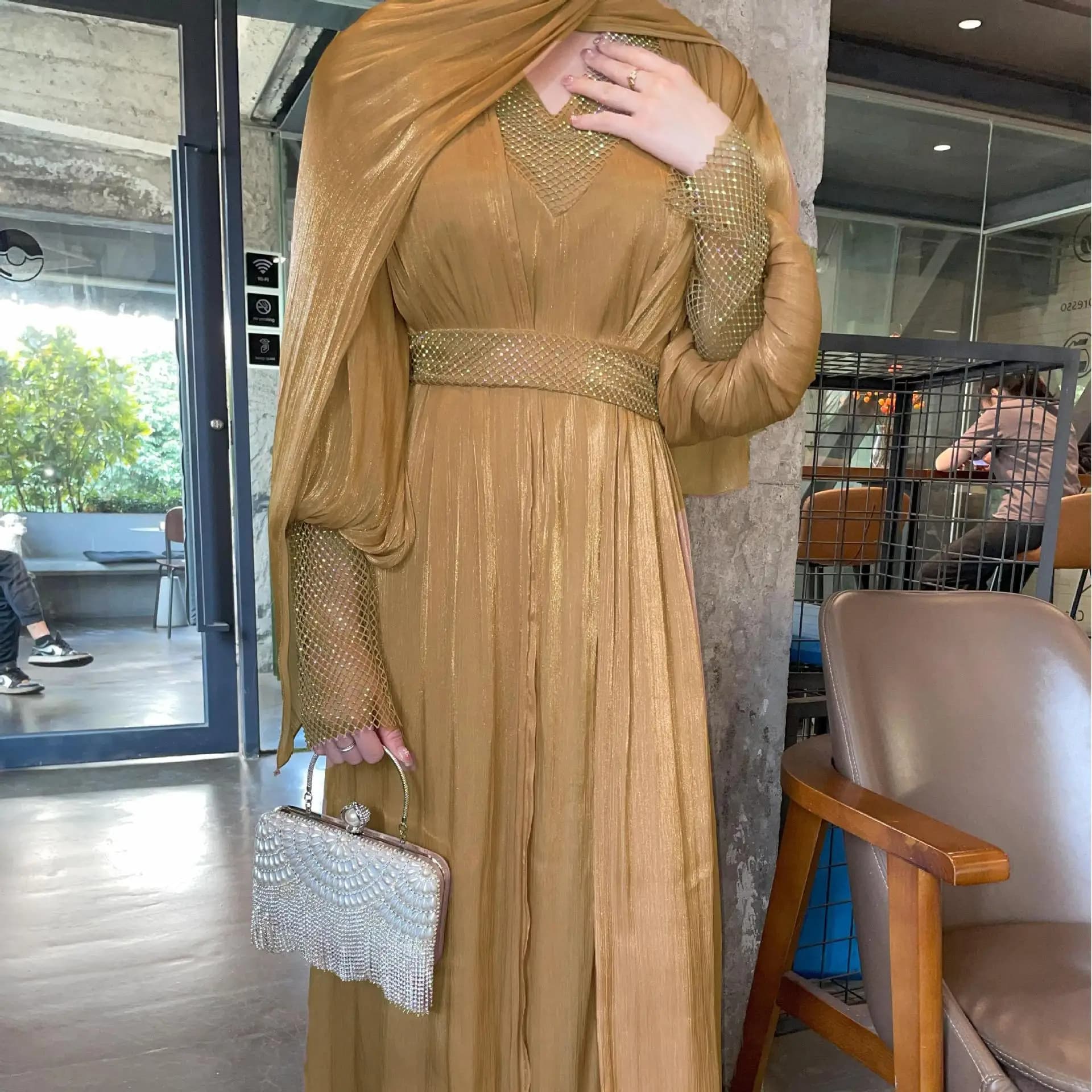 Nouveau Vêtements pour femmes musulman Abaya Robe en mousseline de soie moyen-orient couleur unie lo