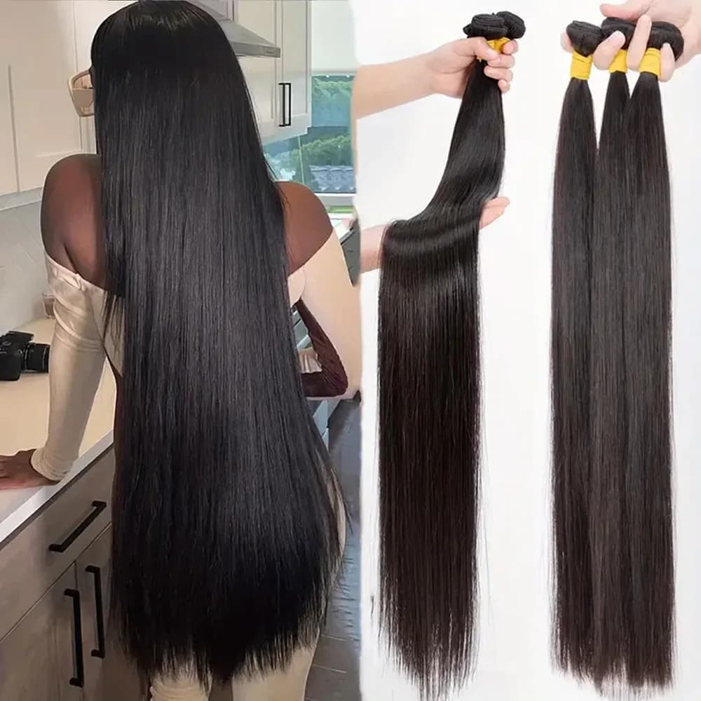 42 pouces paquets os droit brésilien cheveux humains paquets Extensions brutes Tissage pour les femm