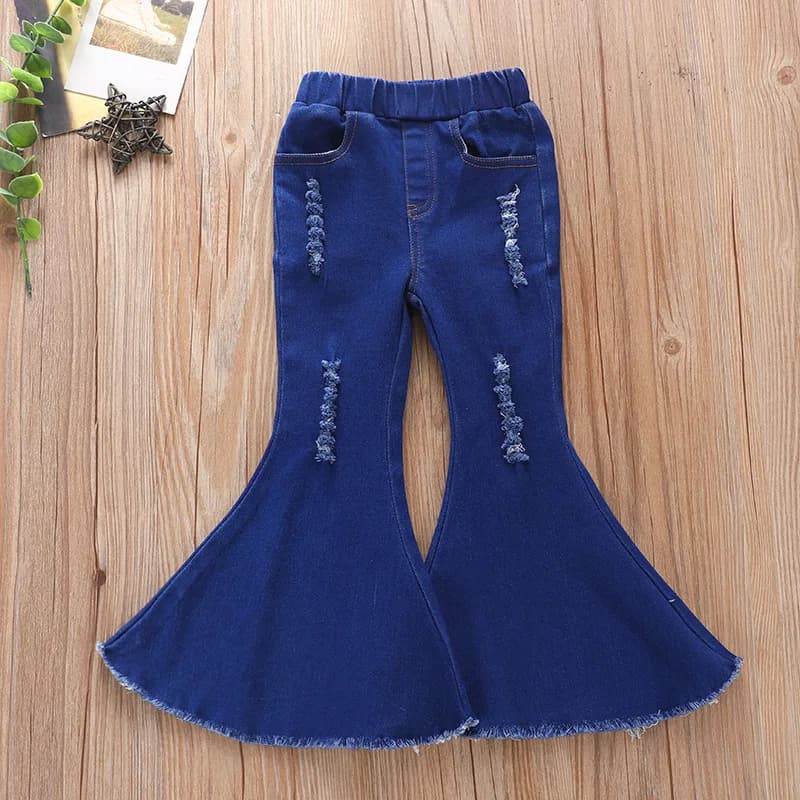 Jean moulant pour bébés filles, pantalon en Denim à trous, décontracté, extensible, évasé, vêtements