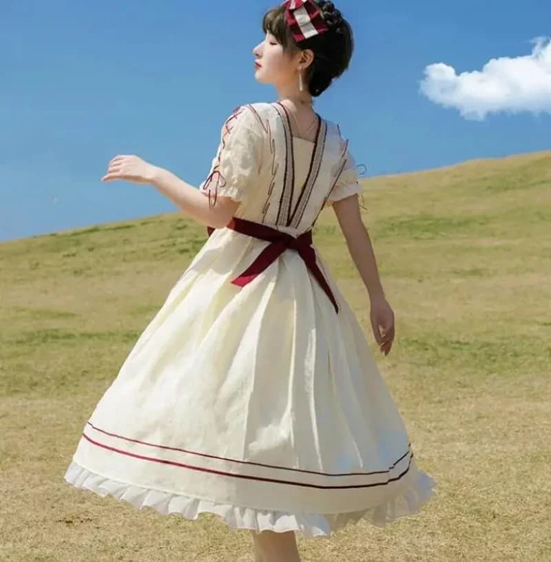 MAGOGO-Robe Lolita à Manches Courtes pour Femme, Tenue de Princesse, Vintage, Élégante, Française, a