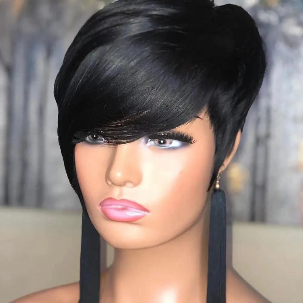 Perruque coupe lutin pour femmes noires - Perruque synthétique courte en couches avec couleur noire 