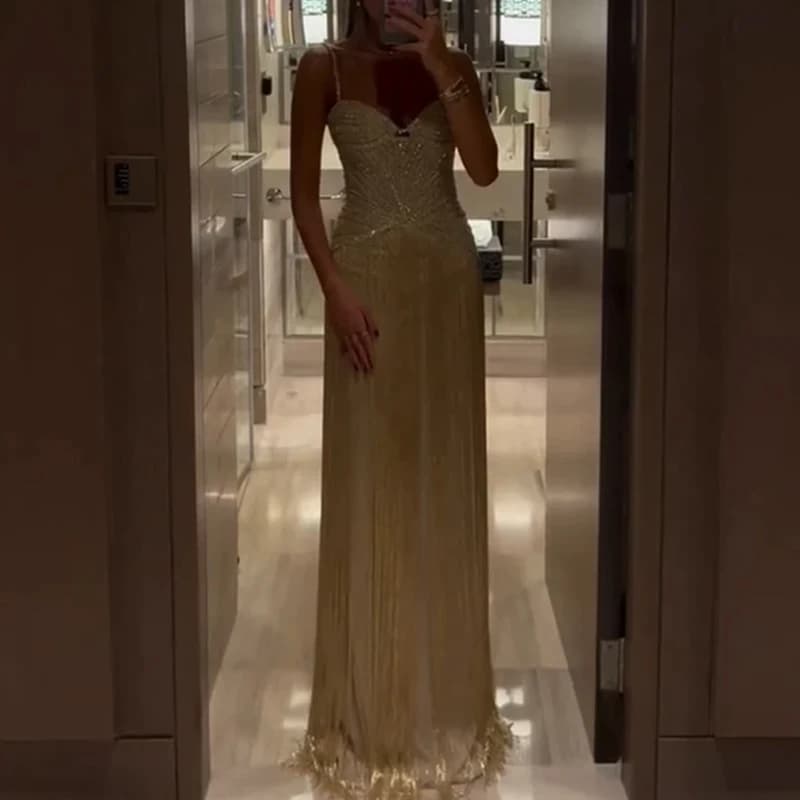 Robe portefeuille Sexy sans manches à franges creuses, dos nu, coupe cintrée, à paillettes brillante