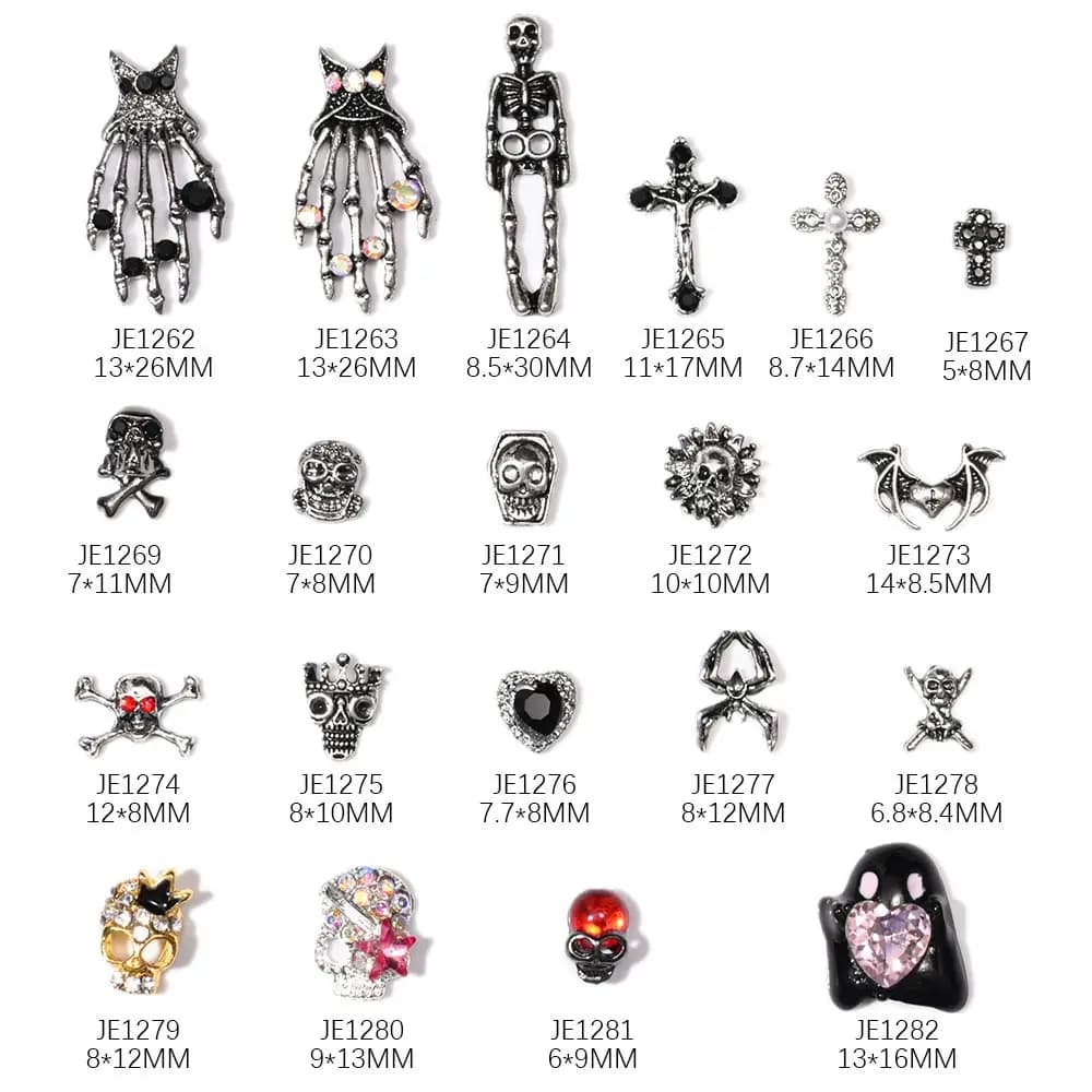 10 pièces brillant diamant métal crâne ongles breloques 3D Halloween décorations d'ongles gothique P
