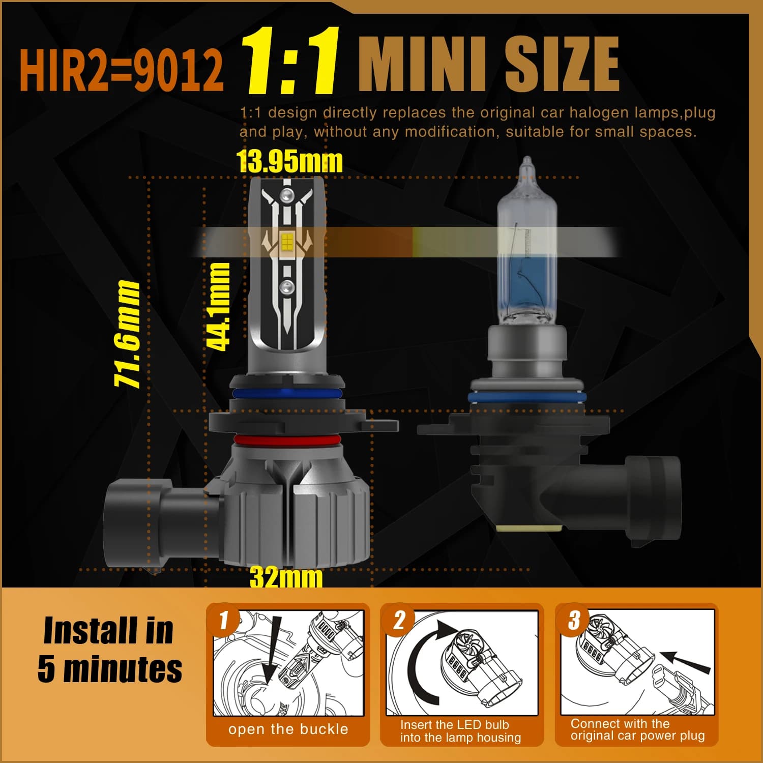 Phare Led HIR2 Canbus sans erreur 9012, ampoule de voiture haute puissance 6000K, lampe à Diode de l