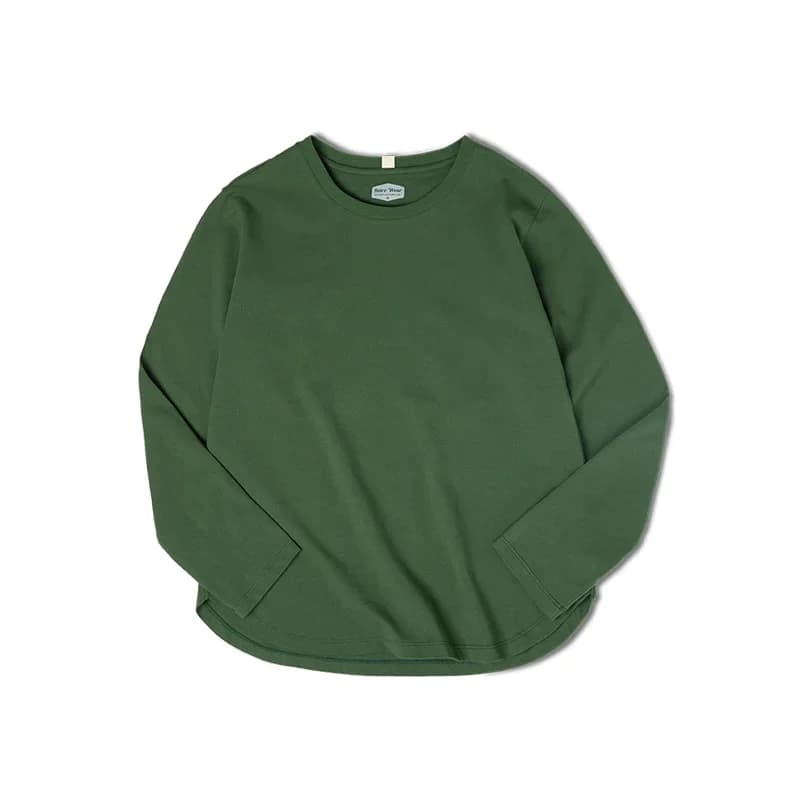 T-shirt Basique à Manches Longues Maden pour Femmes Col Rond Tops en Coton Coupe Lâche Couleur Unie 