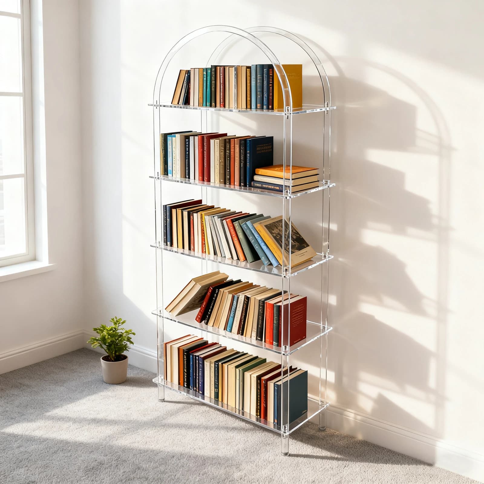 Étagère à livres arquée en acrylique à 5 niveaux, étagère de rangement transparente, étagères à livr