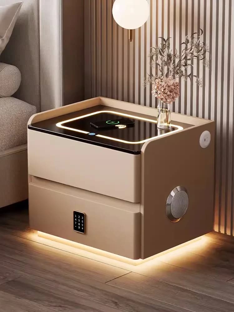 Table de chevet intelligente en bois massif, avec chargement sans fil, Style moderne, 2 tiroirs, ave