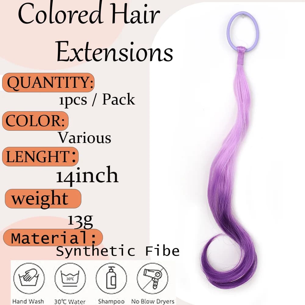 Extensions de cheveux synthétiques colorés pour enfants, extensions de queue de cheval bouclées, lég