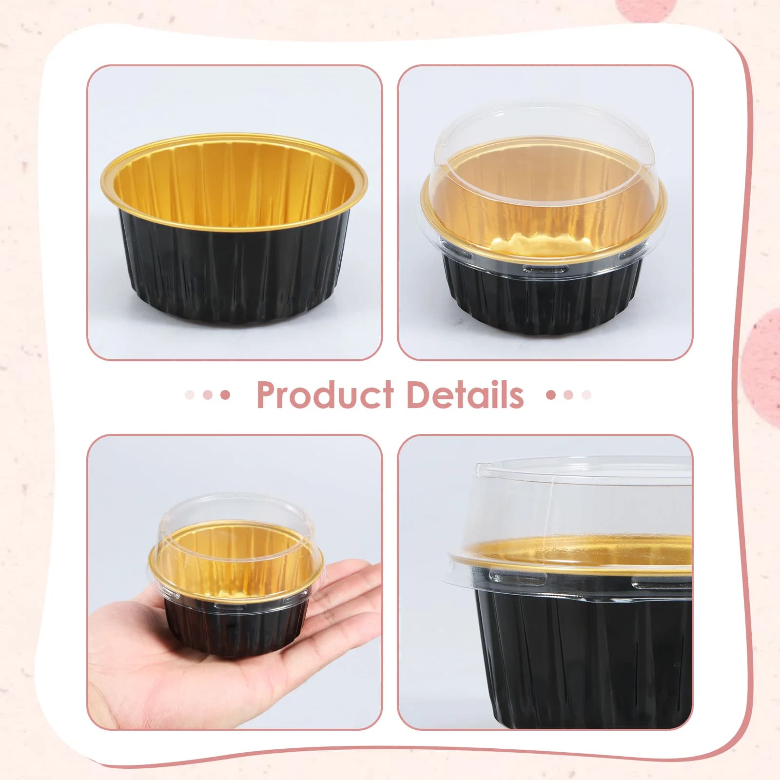 Mini tasses de cuisson en aluminium, 50 pièces, 5oz, moules à gâteaux avec couvercles, cuillères, do