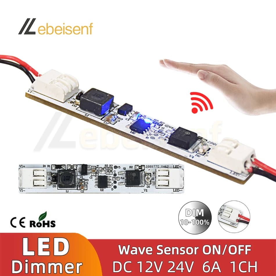 LED onde interrupteur à main variateur sans soudure DC 12V 24V 6A 1CH Module de contrôleur couleur u