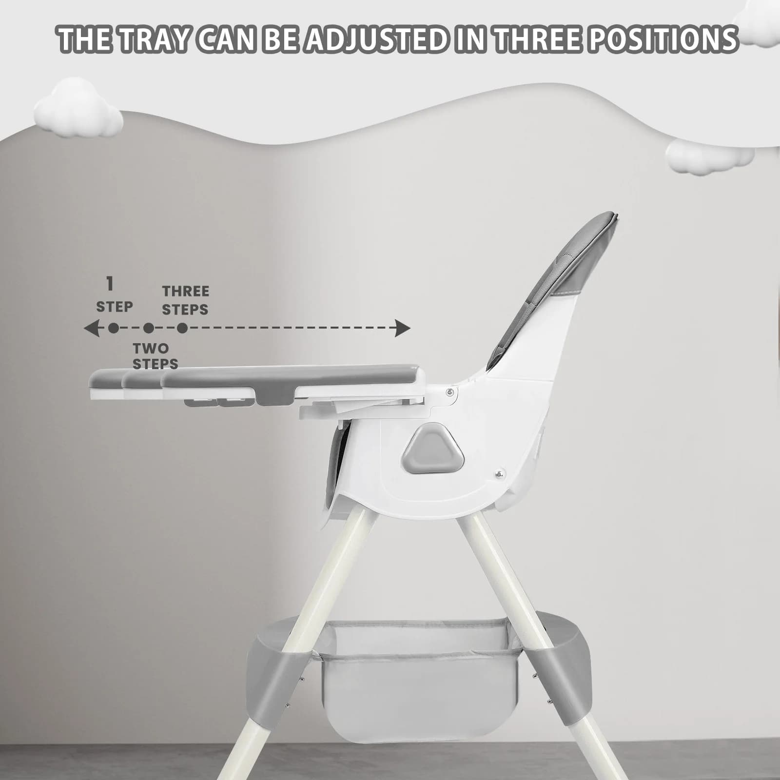 Chaise haute pliable pour bébé de 6 mois plus, avec grand coussin antidérapant et support à jouets, 
