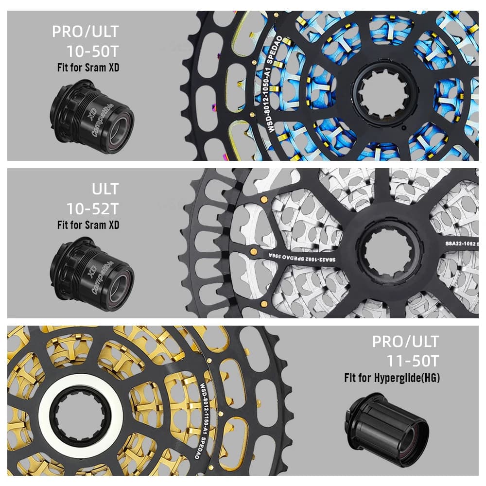 SPEDAO 10-50T 11-50T 10-52T Cassette de vélo 12 vitesses VTT Roue libre 12S Pignon de montagne XD HG