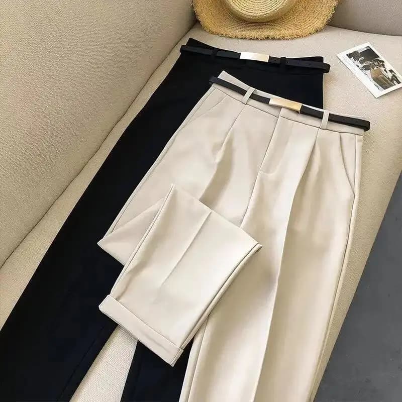 Élégant été pantalons décontractés femmes mode couleur unie ceintures mince pantalon droit Chic affa