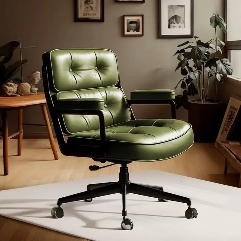 Chaise de bureau rétro en cuir, chaise de bureau pivotante inspirée du milieu du siècle pour le bure