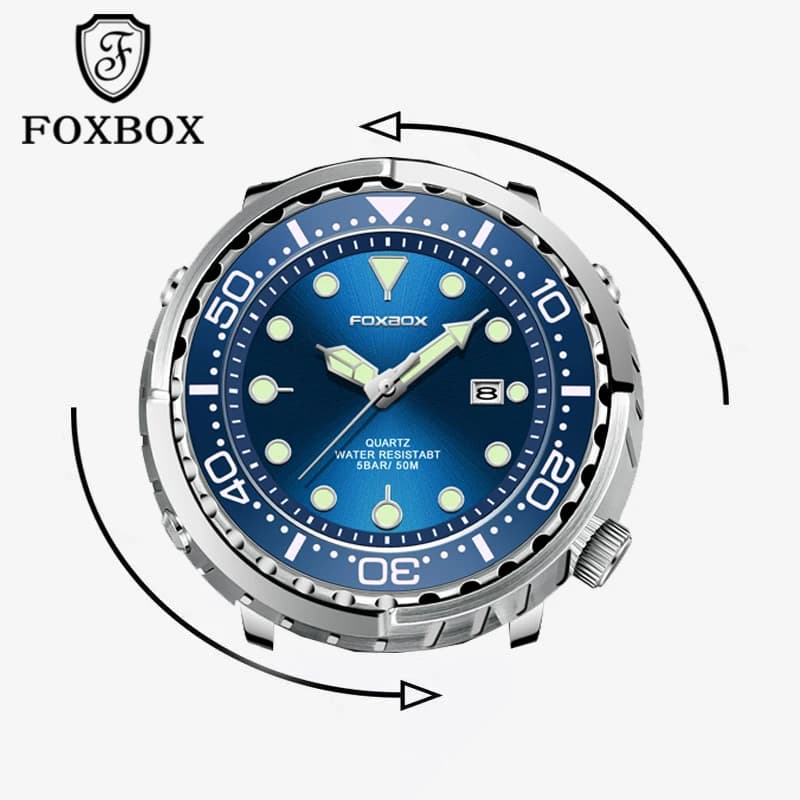FOXBOX-Montre de plongée étanche pour homme, montre-bracelet à quartz, montres de sport, date, horlo