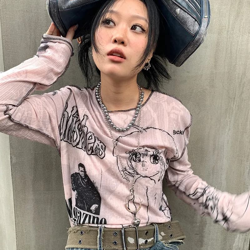 T-shirt Harajuku Grunge féerique Karrram Y2k, esthétique, dessin animé japonais, à la mode coréenne,