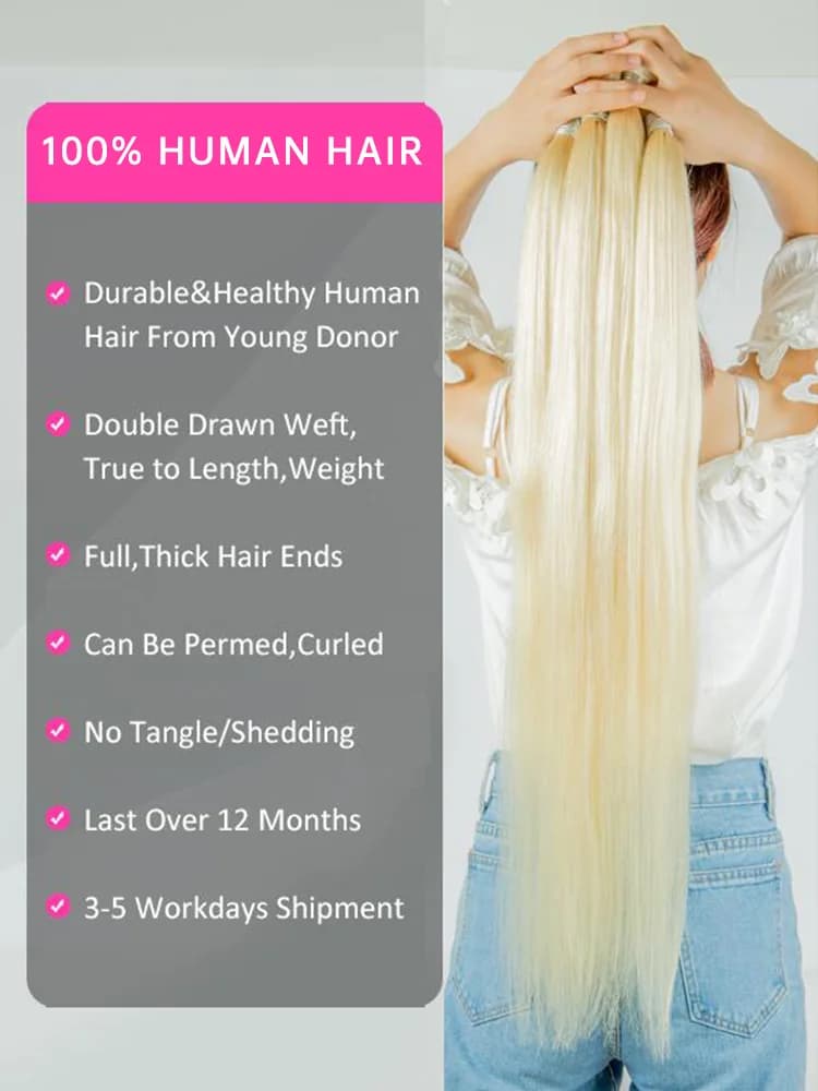 Tissage en Lot Brésilien Naturel Remy Lisse Blond Miel, Extension de Cheveux Humains, 36 38 40 Pouce