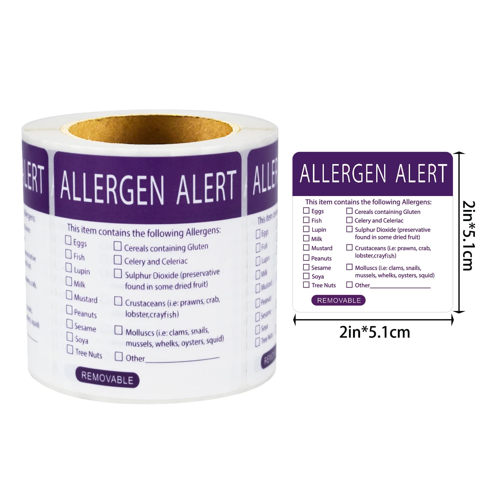 300 étiquettes autocollantes carrées de 2*2 pouces pour avertissements d'allergies alimentaires, ave