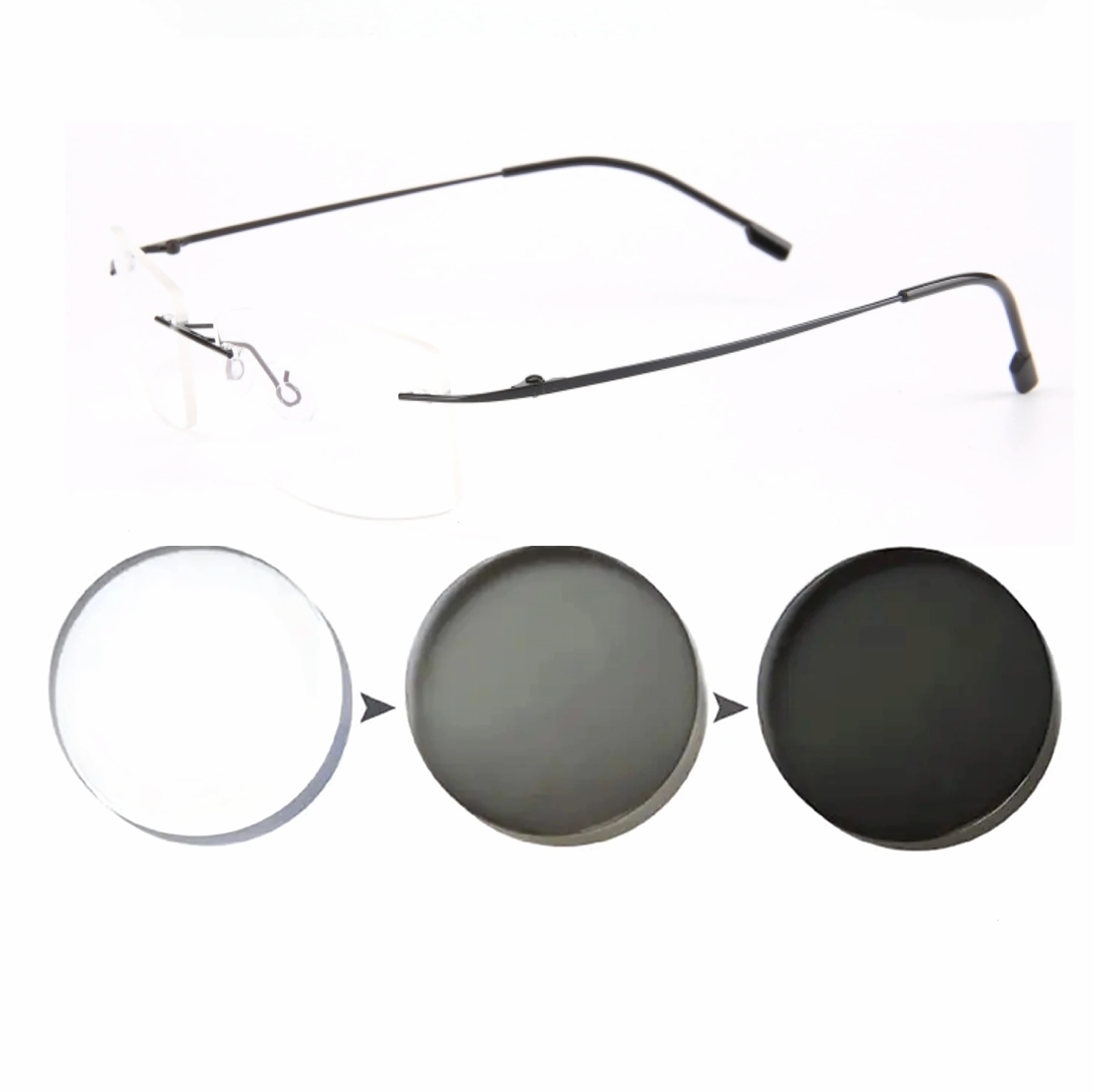 Lunettes de soleil photochromiques pour myopie, ultralégères, sans cadre, lunettes optiques finies, 