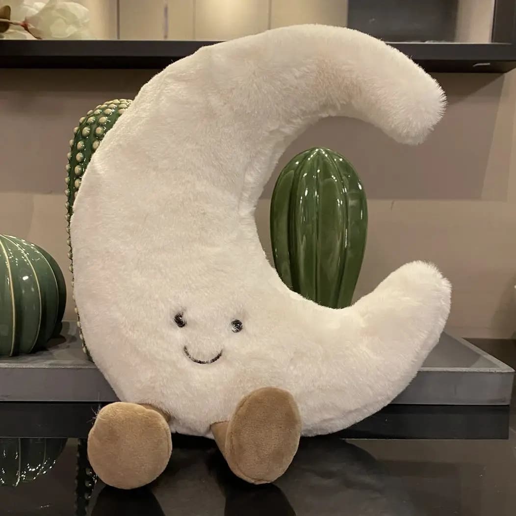 Adorable sourire visage blanc lune jaune soleil peluche peluche mignon dessin animé météo peluche jo