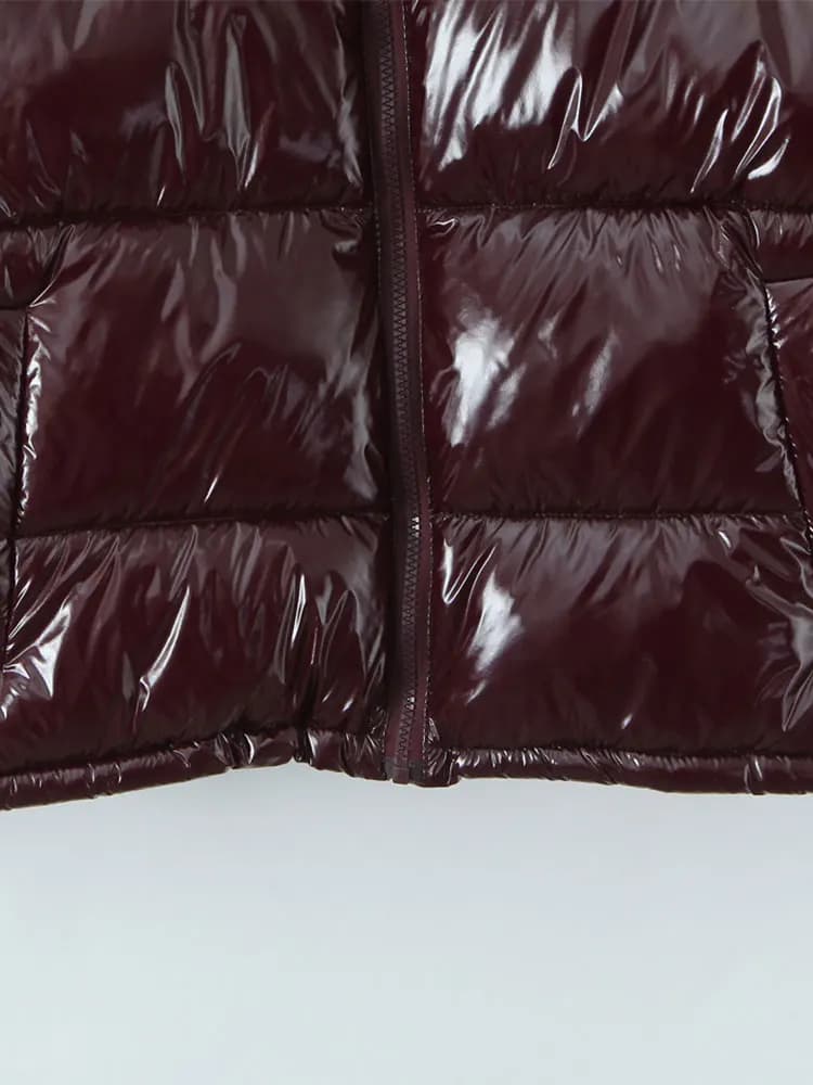 Nlzgmsj – veste à Surface brillante pour femme, nouvelle mode, col montant, manches longues, fermetu